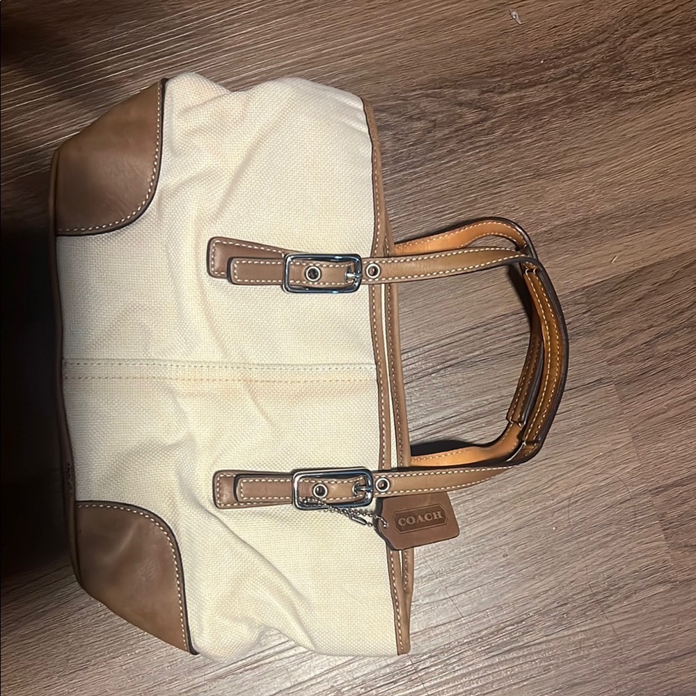 Coach Cream and Tan Tote Bag